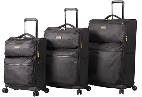 LUCAS Designer Luggage Collection - 3 Piece Softside Expandable Ultra Lightweight Spinner Suitcase Set - Travel Set includes 20 Inch Carry On