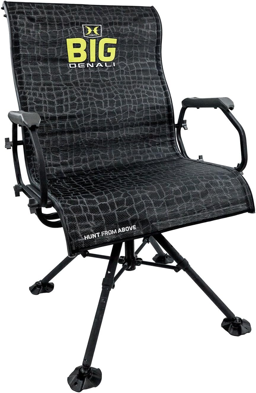 HAWK Big Denali Luxury Blind Chair Extra Large Silent Comfortable Swiveling Portable Chair with 4 Adjustable Legs for Camping, Hunting, Fishing
