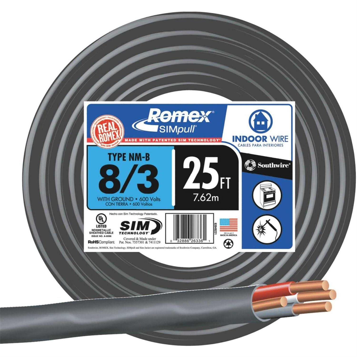 Romex 25 ft. 8/3 Stranded Black NMW/G Electrical Wire - Shop Hardware Tools Online Store
