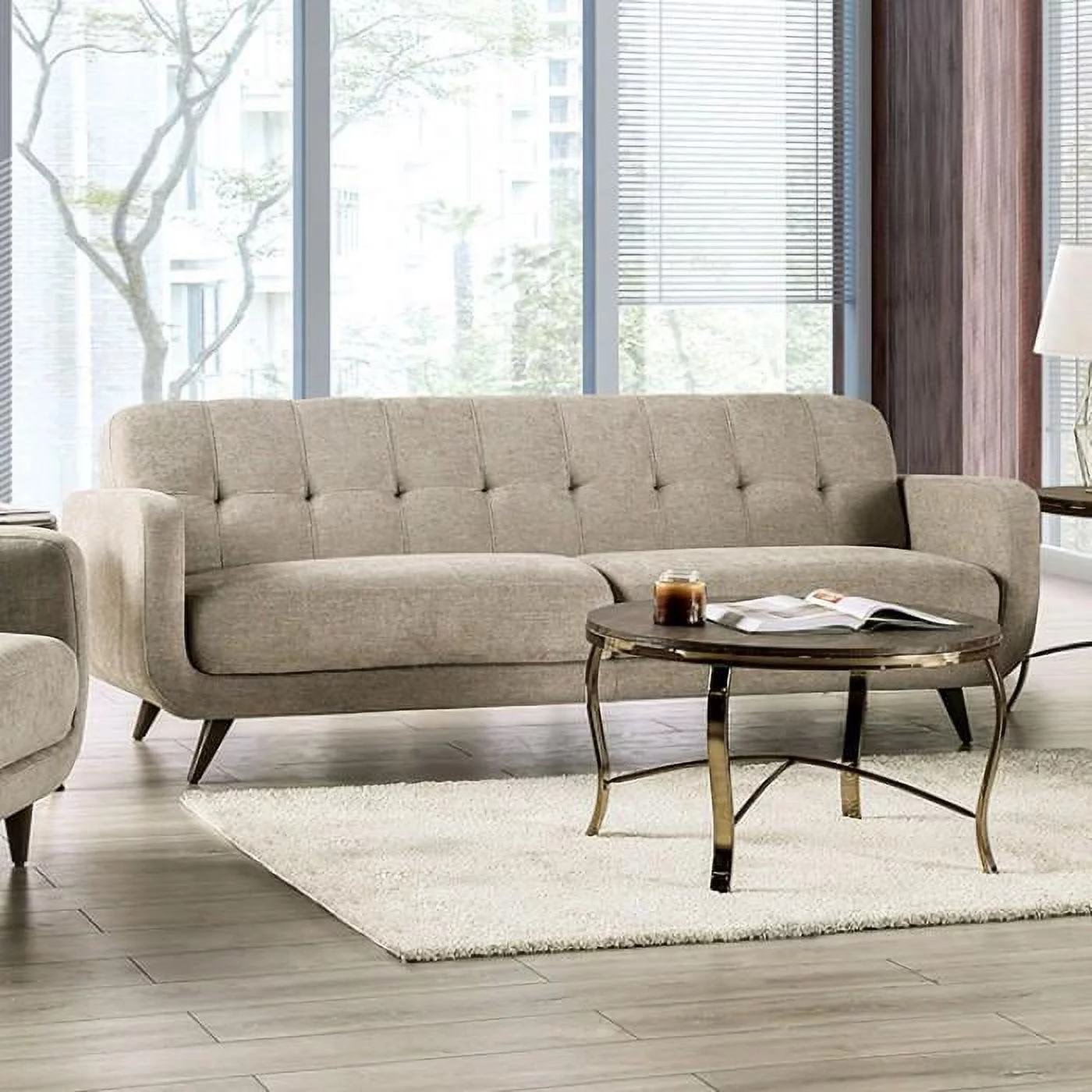 Mid-century Modern Beige Living Room Set 3pcs FOA Siegen