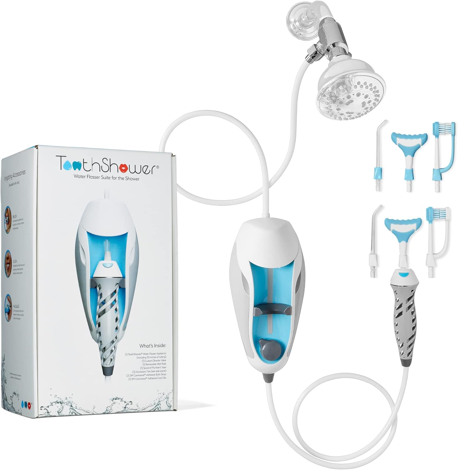 ToothShower Water Flosser for Teeth - Shower Suite for Complete Oral Care - Water Pick Dental Flosser, Irrigator Toothbrush & Gum Massager