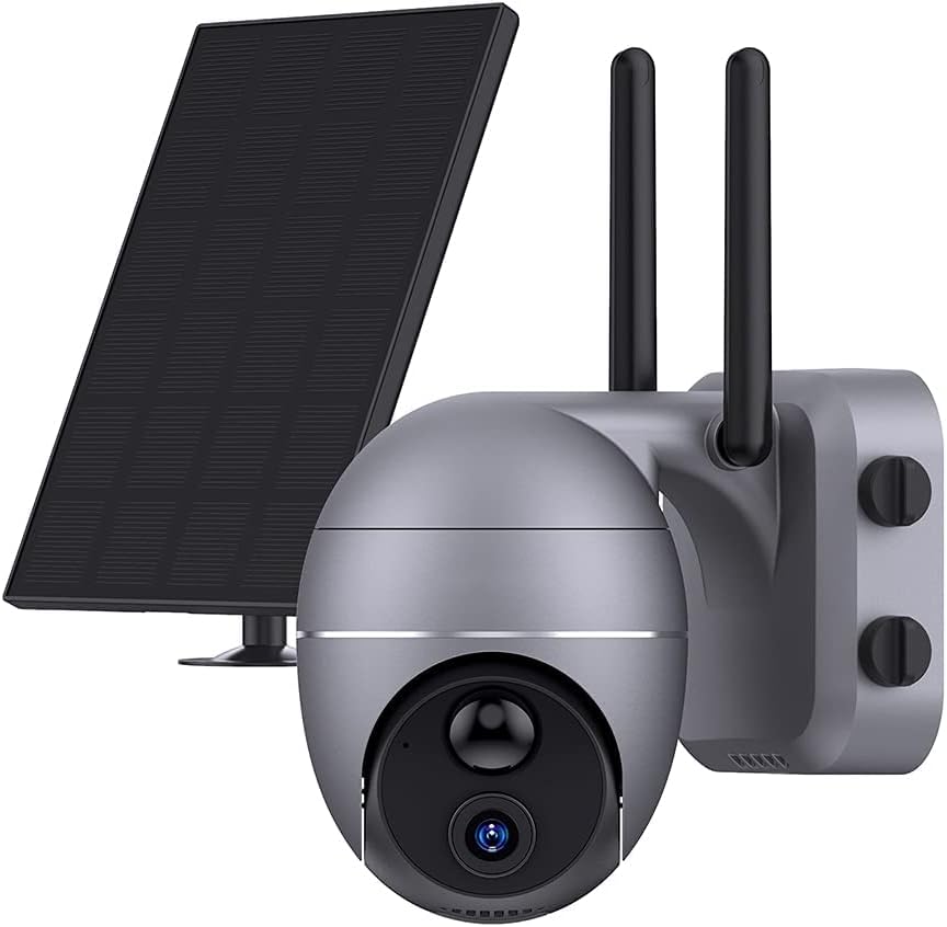 Wireless Security Camera Outdoor, Solar Powered WiFi Cam with 15000mAh Rechargeable Battery, PIR Motion Detection, 355° Rotation, IP65 Waterproof