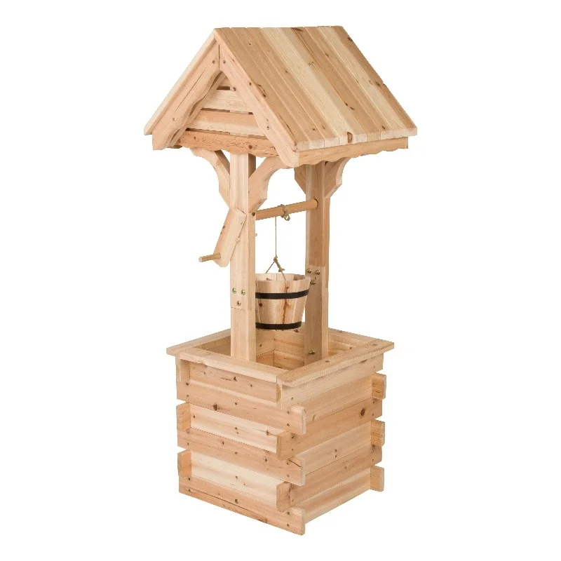 Shine Company Transitional Cedar Wood Decorative Wishing Well in Beige - Curated Treasures Market