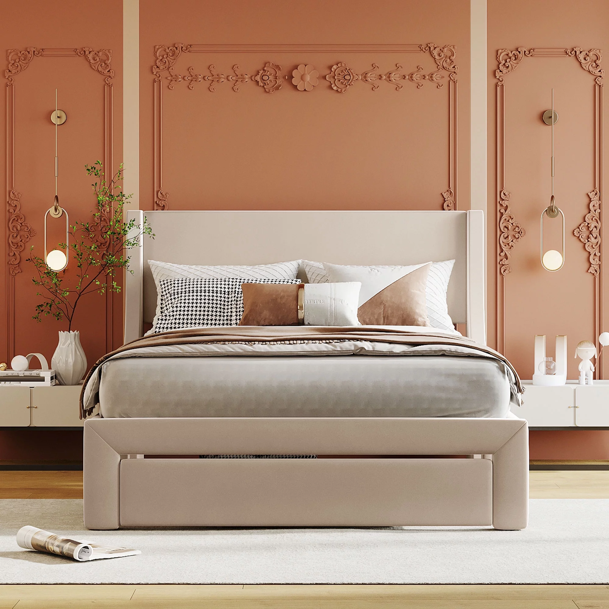 Sesslife Full Bed Frame with Storage, New Upgraded Velvet Upholstered Platform Bed with Headboard and A Big Drawer, No Box Spring Needed