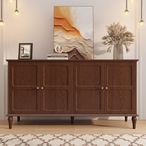 ARTPOWER Sideboard Buffet Cabinet with Storage, 58'' Mid-Century Modern Storage Cabinet with 4 Doors and Adjustable Shelves