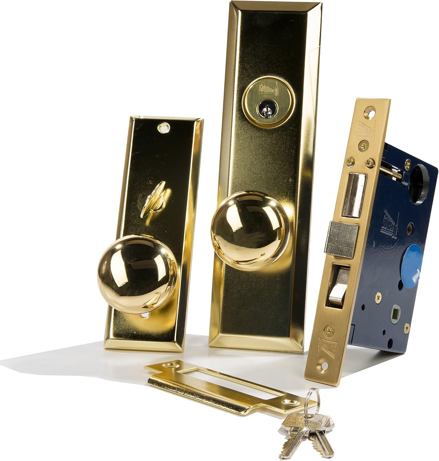 Guard Security Gotham Heavy Duty Mortise Attached Lockset (Left Hand, Polished Brass) Pack of 2