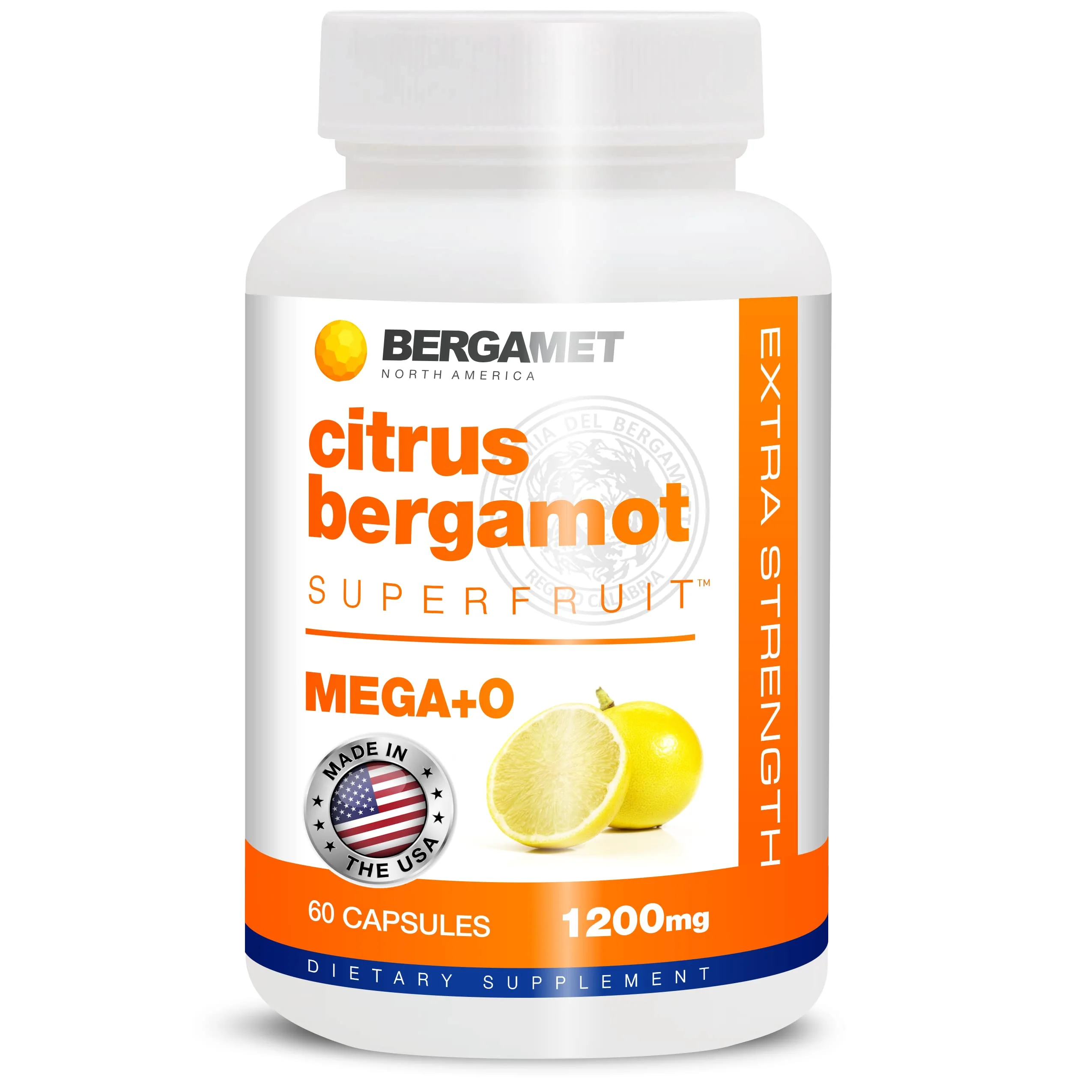 BergaMet Citrus Bergamot Superfruit Supplement, 80% Polyphenols, 1200mg per Serving, 60 Capsules, 1 Month, Made in The USA - Kansas Nuitrition