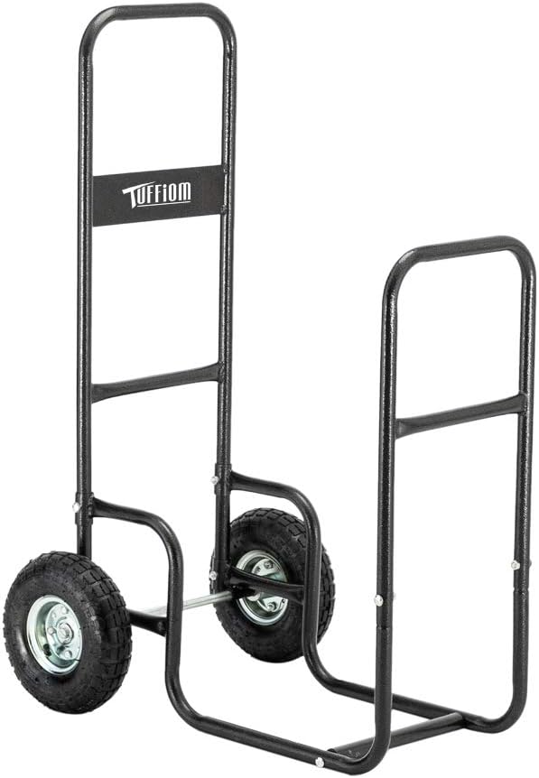 ROVSUN Firewood Cart with Large Wheels, Fireplace Log Rolling Caddy Hauler, Wood Mover Outdoor Indoor Storage Holder Rack, Heavy Duty