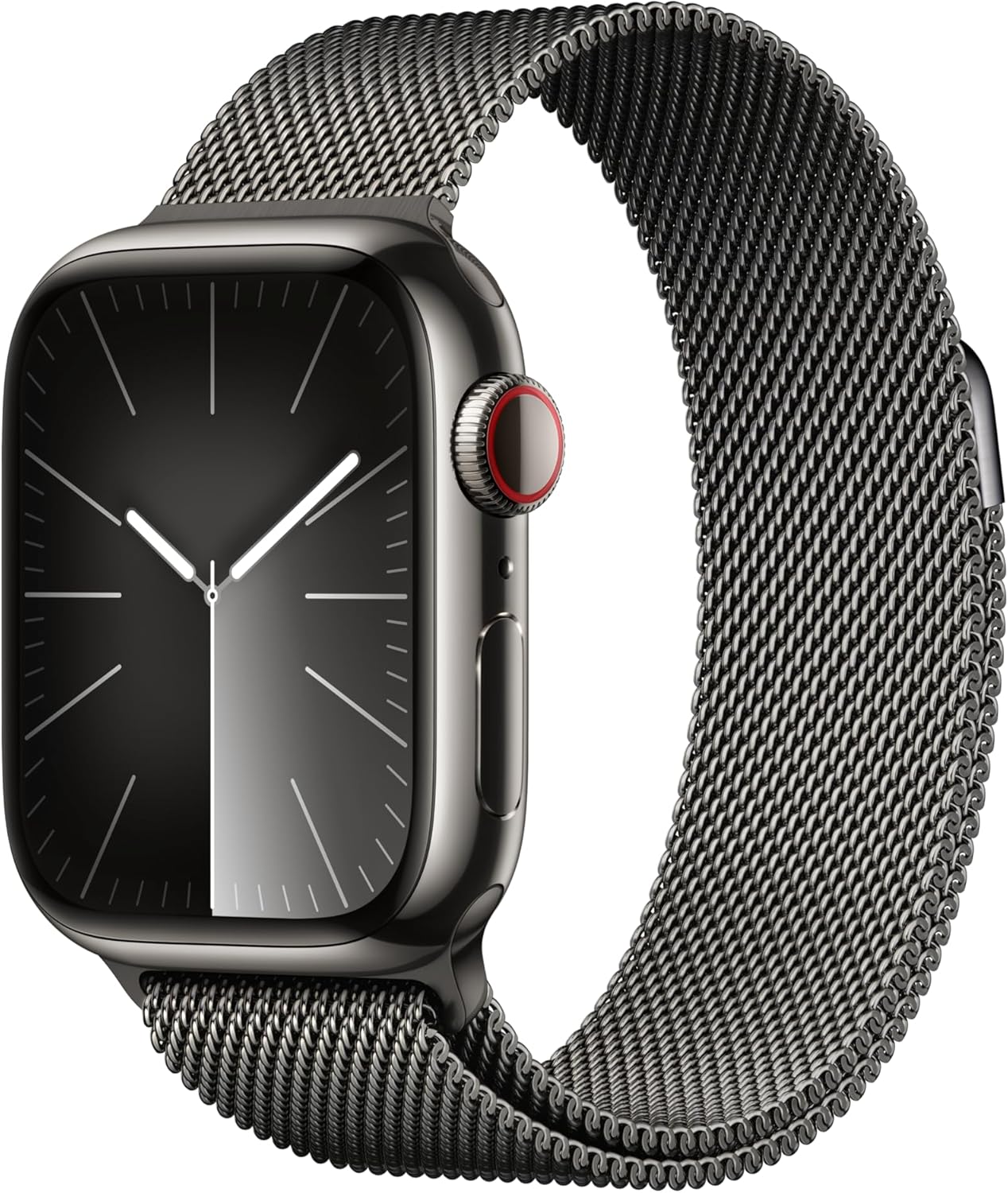 Apple Watch Series 9 [GPS + Cellular 41mm] Smartwatch with Graphite Stainless Steel Case with Graphite Milanese Loop. Fitness Tracker