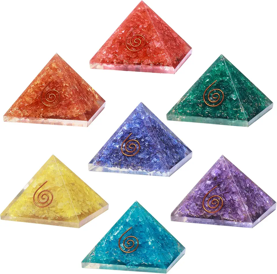 7Pcs, 50mm orgone pyramids set protection crystals reiki supplies healing stones