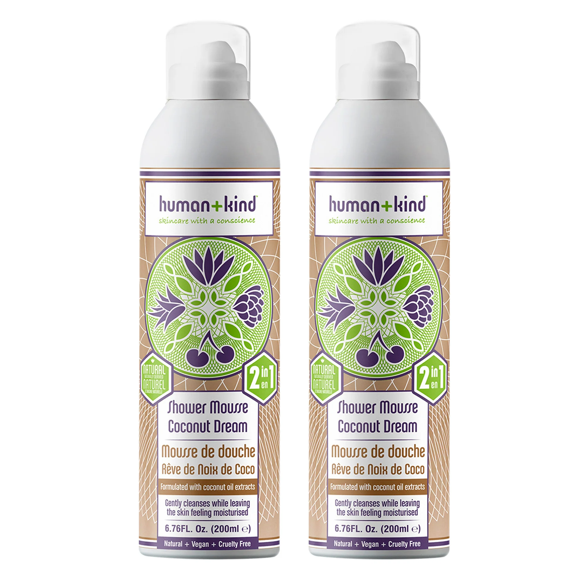 Shower Mousse Bodywash - Coconut Dream - Pack of 2 by Human+Kind for Unisex - 6.76 oz Body Wash