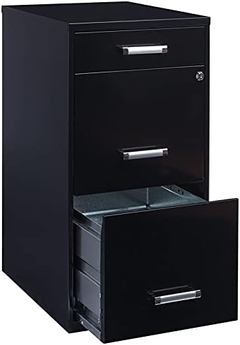 Hirsh Industries 18in. Deep 3 Metal Organizer Pencil Drawer SOHO Vertical File Cabinet, 18, Black