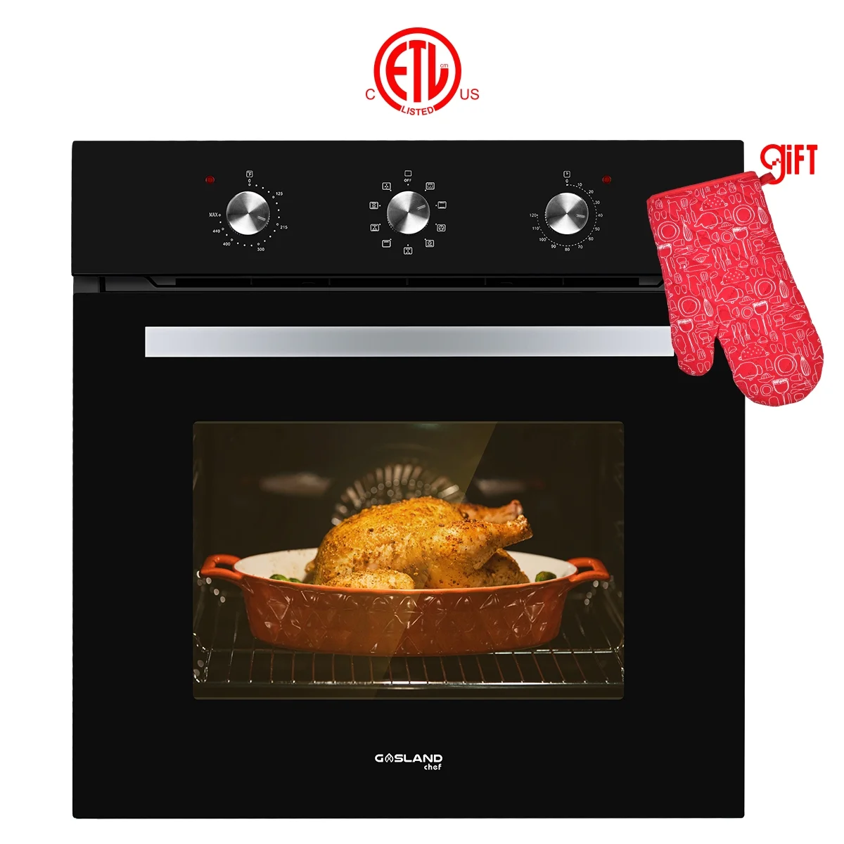 Gasland Chef ES609MB 24" Built-in Electric Wall Oven, 240V 3200W 2.3Cu.f Convection Wall Oven with Rotisserie, 9 Cooking Modes