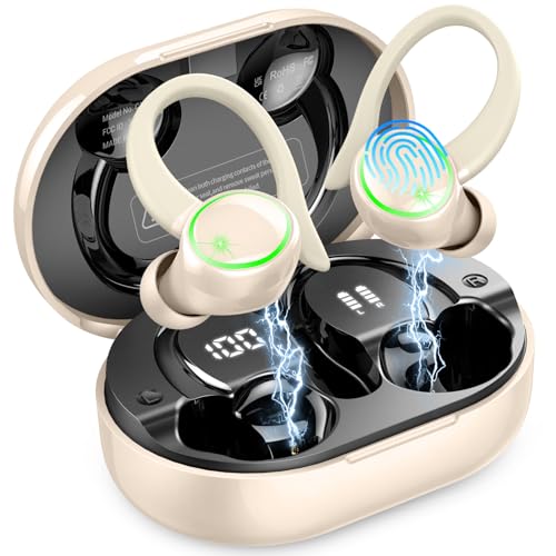 Wireless Earbuds, Bluetooth 5.4 Headphones Sports, 50H Playback Over-Ear buds with ENC Noise Cancelling Mic
