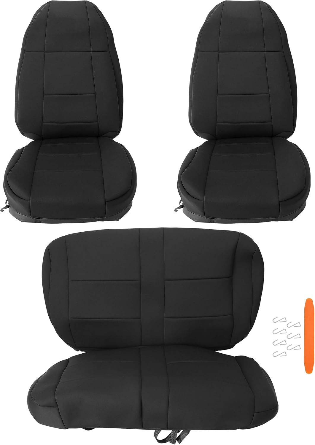 HECASA Black Cloth Front and Rear Seat Covers Set Compatible with 1991-1995 Jeep Wrangler YJ