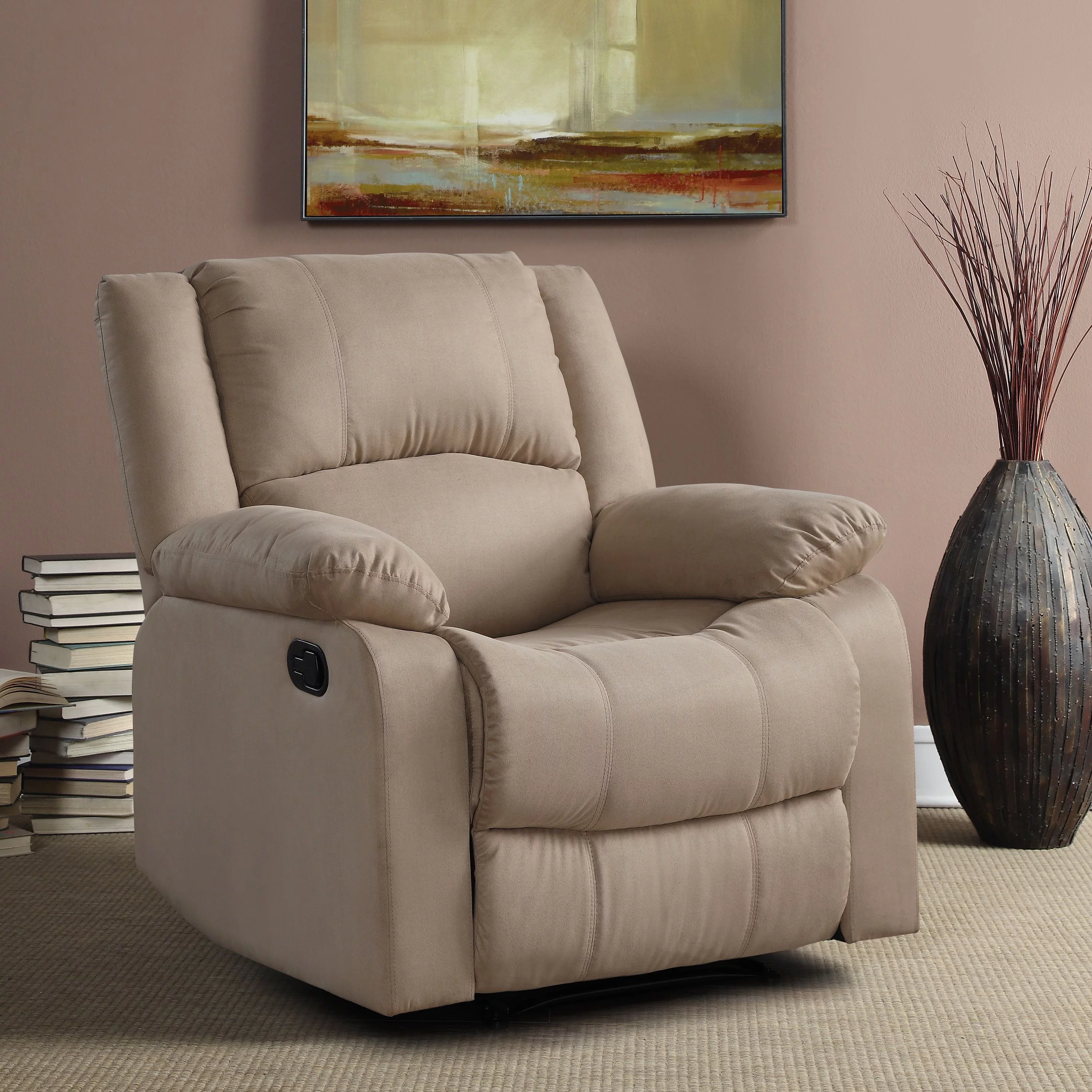 Relax-a-Lounger Warren Standard Push Back Recliner, Beige Microfiber