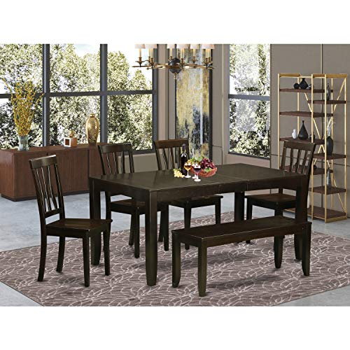 East West Furniture LYAN5-CAP-C Lynfield 5 Piece Modern Set Includes a Rectangle Wooden Table with Butterfly Leaf and 4 Linen Fabric Dining Room