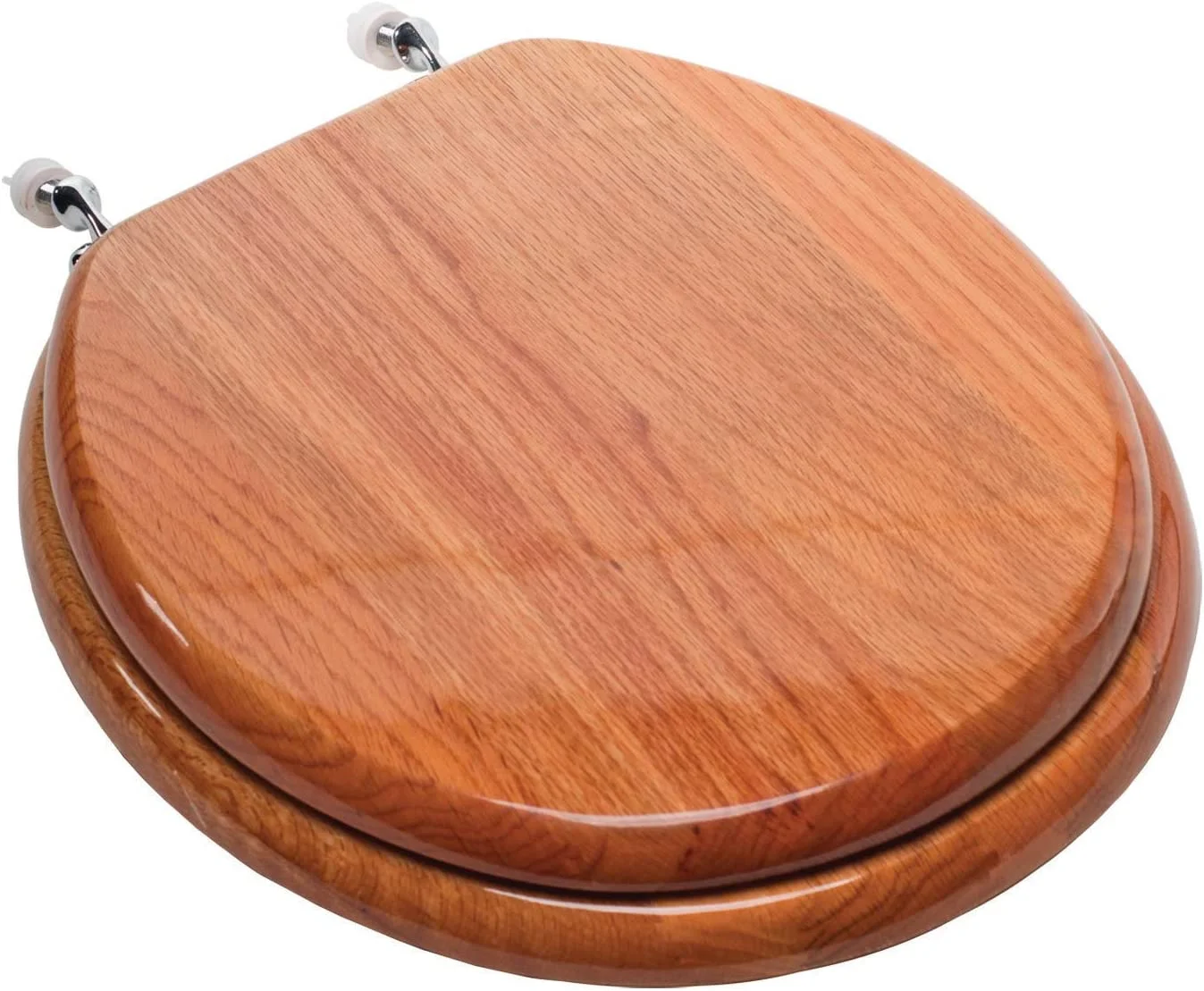 Comfort Seats C2B1R17CH Designer Solid Wood Toilet Seat With Chrome Hinges, Round, Oak - Curated Treasures Market
