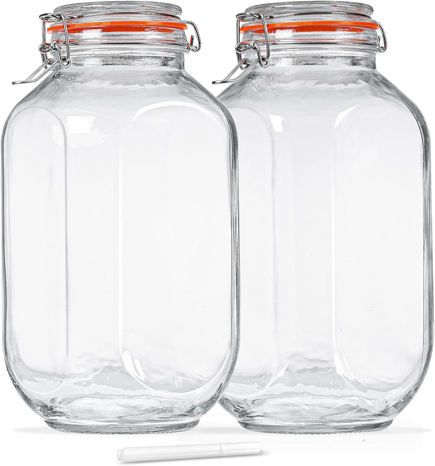 1 Gallon Square Glass Storage Jars with Airtight Lids, 2 Pack Large Glass Pickle Jars for Fermenting, Clear Glass Canister for Flour, Cookie, Candy