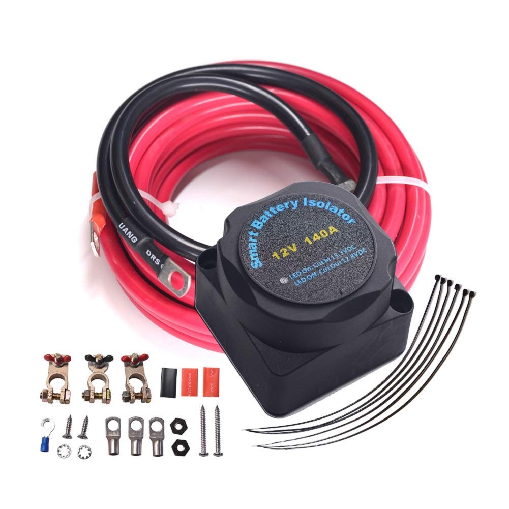 Dual Battery Isolator Kit - HORSMILE 12V 140Amp Voltage Sensitive Relay & Wiring Cable Kit, Complete VSR Double Battery Automatic Charger