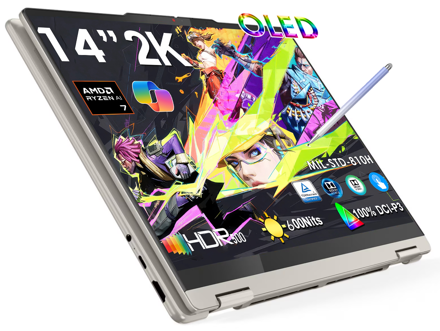 Lenovo Yoga 7 2-in-1 Copilot+ PC, 14" OLED Touch (1920x1200), AMD Ryzen AI 7 350 (50 TOPS NPU), 16GB RAM, 1TB SSD, 13.5H Battery, Wi-Fi 7