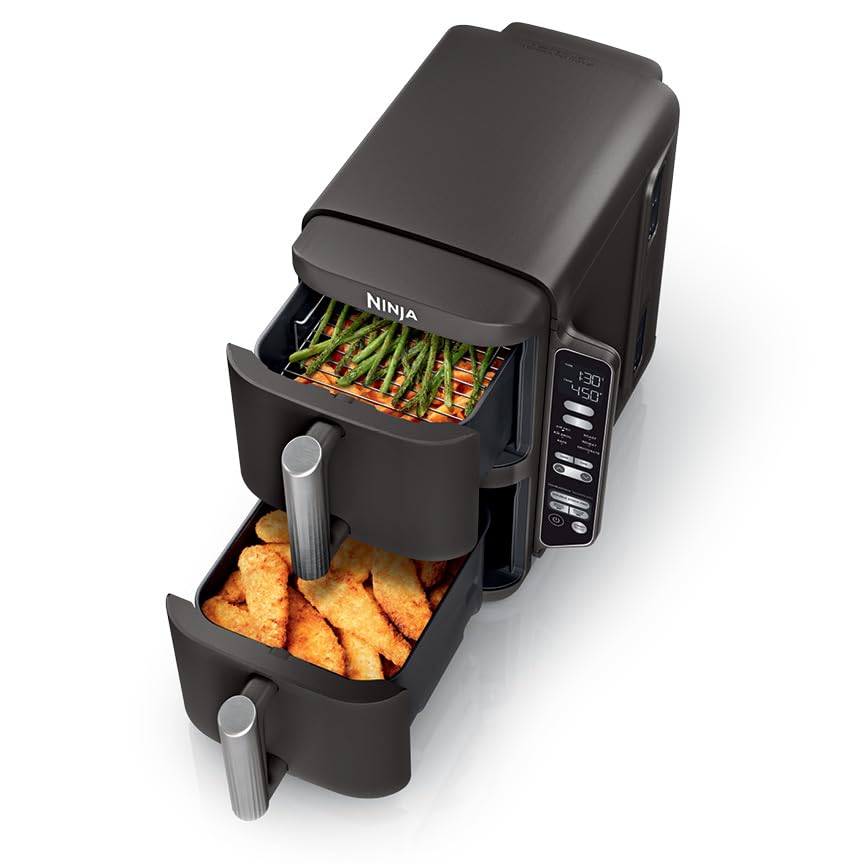 Ninja Air Fryer, 8 QT DoubleStack 2-Basket, Space Saving Design, Cooks 2lb Chicken Wings, Feeds up to 6 People, 6-in1 Air Fryer, Roast, Bake & More