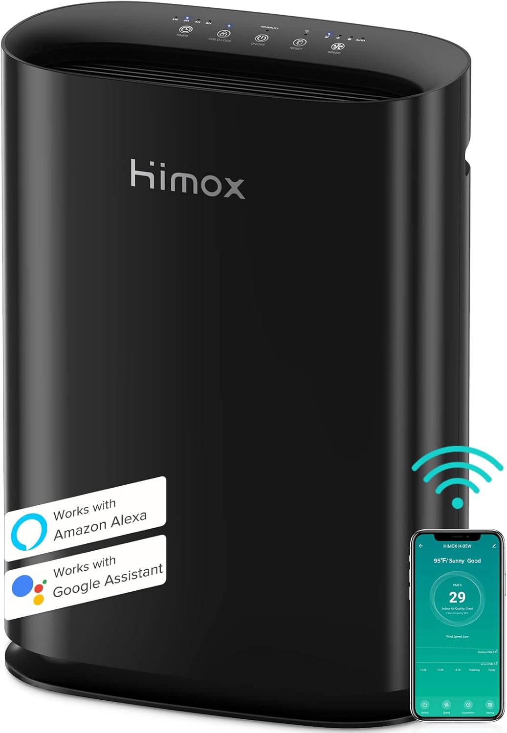 HIMOX Smart Air Purifiers for Home Bedroom Office, Super Quiet 20dB H13 HEPA Filter for bacteria Allergy Pollen Pets Dander