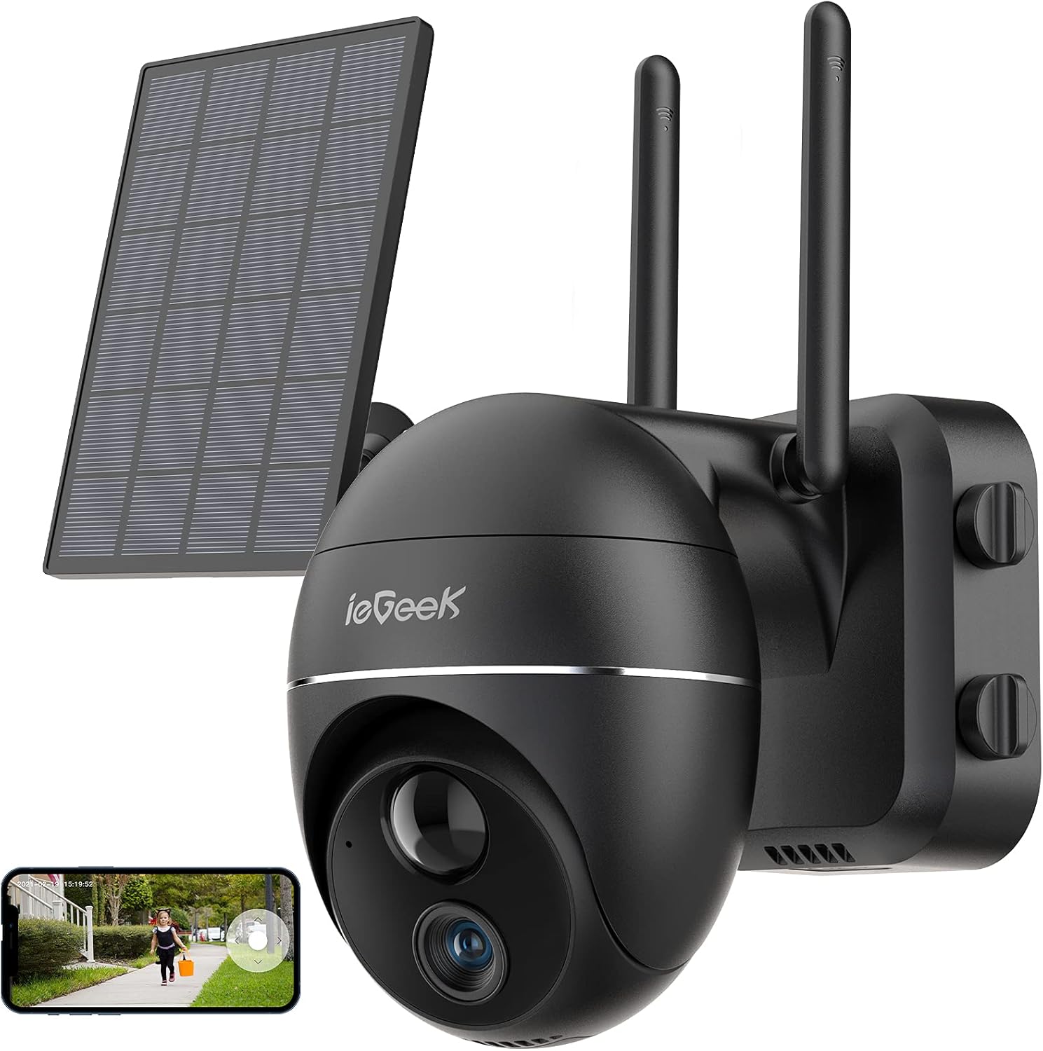 Security Camera Outdoor, Solar Powered 360°PTZ Wireless Outdoor Security Camera, ieGeek WiFi Security Camera with Pan 355°Tilt 120°, 15000mAh 1080P
