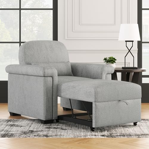 3 in 1 Convertible Single Sofa, Pull Out Sofa Bed Lounger Chair with Pillow and Adjust Backrest