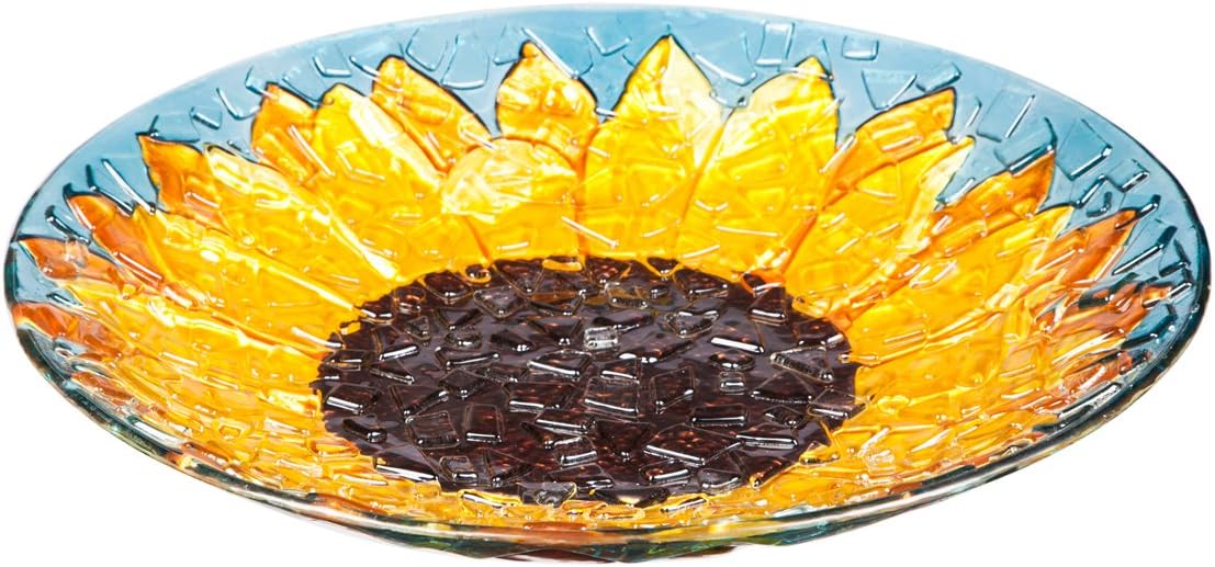 Evergreen Garden 18" Glass Bird Bath Bowl for Outdoors | Hand Painted Glass | Embossed Shape | Bowl Only
