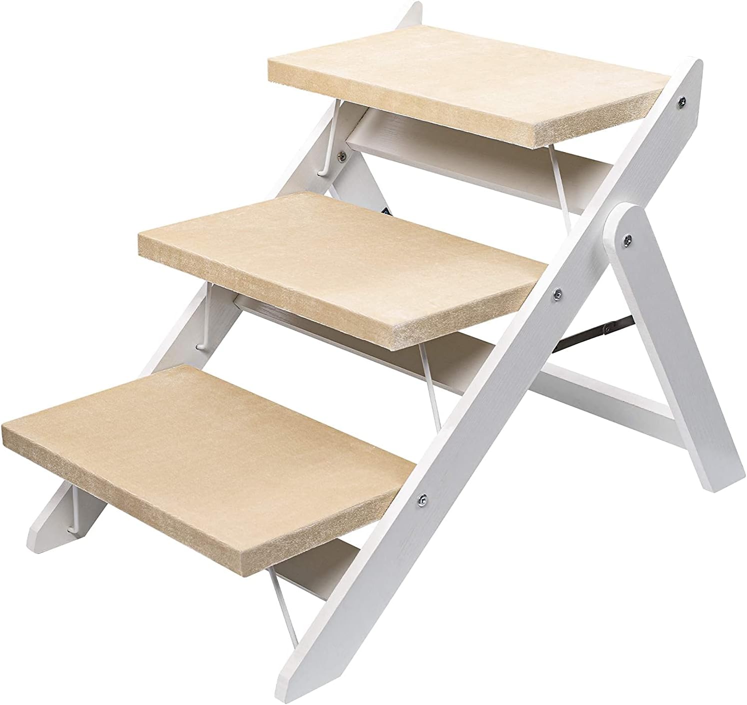 Niubya Wooden Foldable Dog Stairs, Portable 2-in-1 Pet Ramp for Small to Large Dogs and Cats, Nonslip 3-Step Dog Steps for High Beds, Couch and Cars