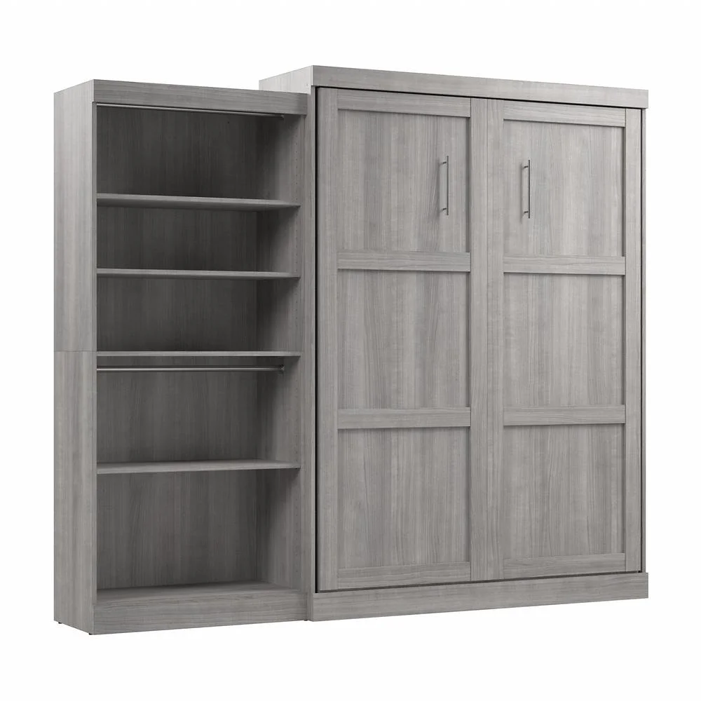 Bestar Pur Engineered Wood Queen Murphy Bed with Closet Organizer in Gray