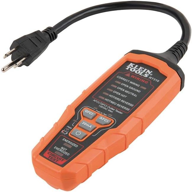 Klein Tools RT310 Receptacle Tester, AFCI and GFCI Outlet and Device Tester for North American AC Electrical Outlet Receptacles