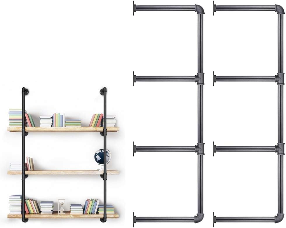 3/4 Inches Malleable Cast Iron Pipe 2 PCS 4 Tier. Vintage Industrial Wall Mount Bookshelf Shelving Unit, DIY Open Bookshelf, Shelf Shelves