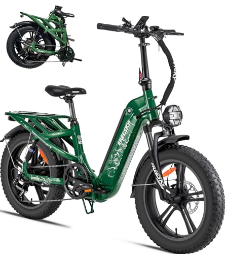 FREESKY 1200W Motor 48V 20Ah Removable Battery with Samsung Cells Full Suspension,29MPH+ Up to 90 Miles Step-Thru Folding Electric Bike for Adults
