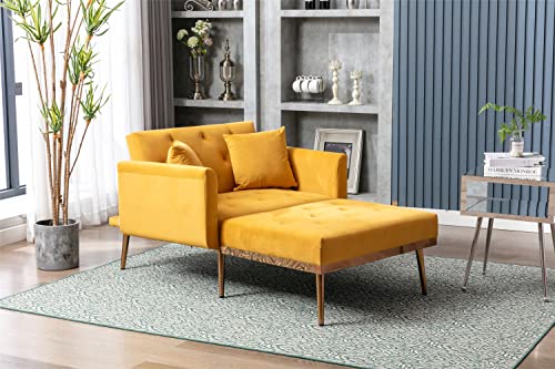 Modern Tufted Velvet Sofa 2 in 1 Chaise Lounge Chair Indoor with Adjustable Backrest and Two Pillows for Living Room Bedroom Office