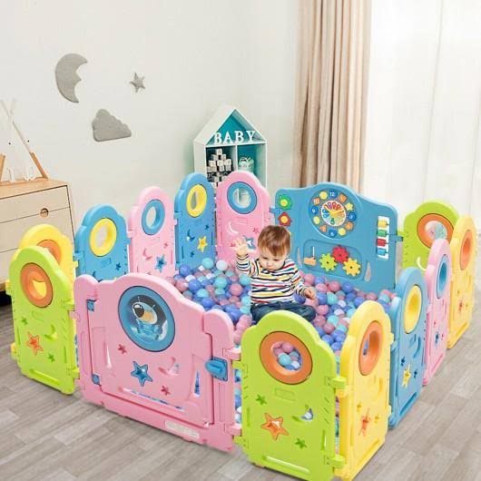 14 Panel Kids Activity Center Baby Playpen with Gate