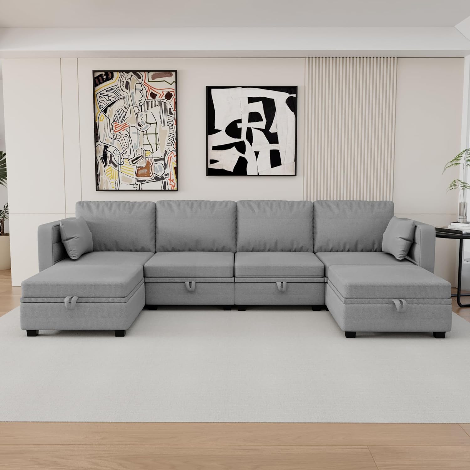 UBGO Living Room Furniture Set,U-Shape, 110" Extra Wide Reversible Chaise,Modular Sofa with Storage