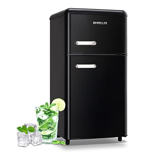 DEMULLER Mini Refrigerator 3.5 Cu.Ft Dual Door Fridge with Handle Adjustable Temperature with Top Mount Freezer Ideal for Home, Office, Dorm