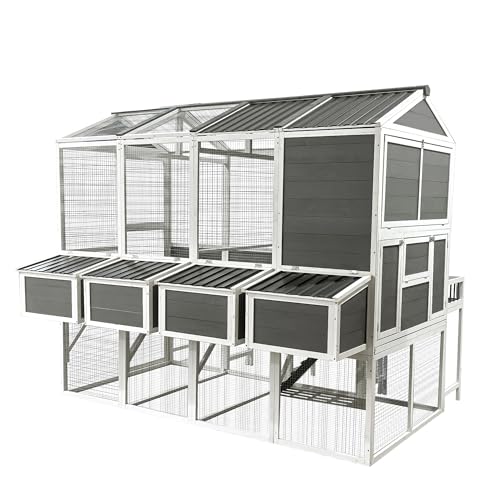 95''X80''X83'' Wooden Chicken Coop with Run – 3-Tier Walk-in Poultry House for 8-10 Chickens, Nesting Boxes