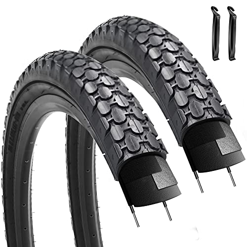 2 Pack 26" x 2.125" Inch Beach Cruiser Bike Tires with or Without Tire Levers Folding Bicycle Comfortable Replacement Tires Black Wall/White Side