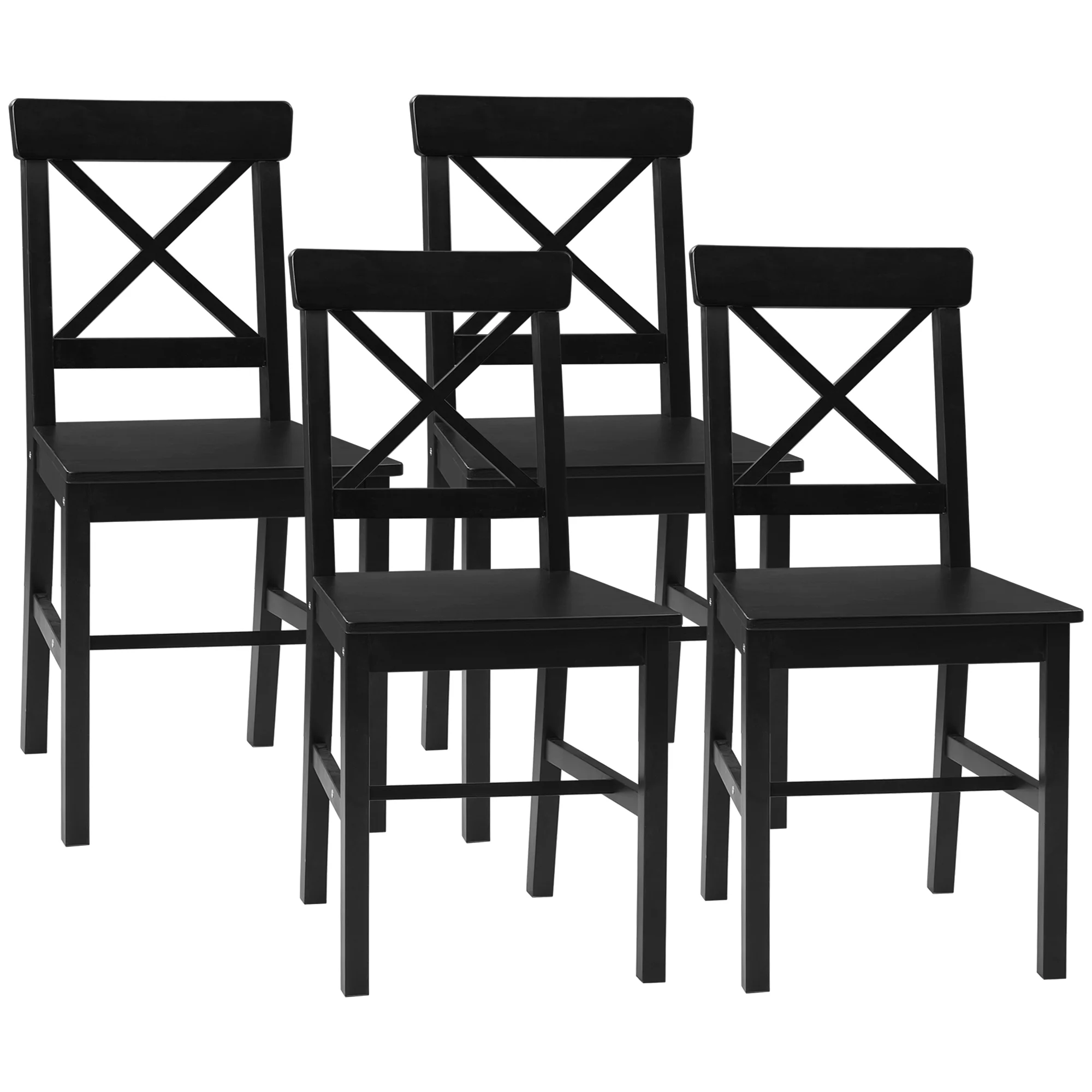 HOMCOM Wooden Farmhouse Dining Chairs Set of 4 with Cross Back, Black