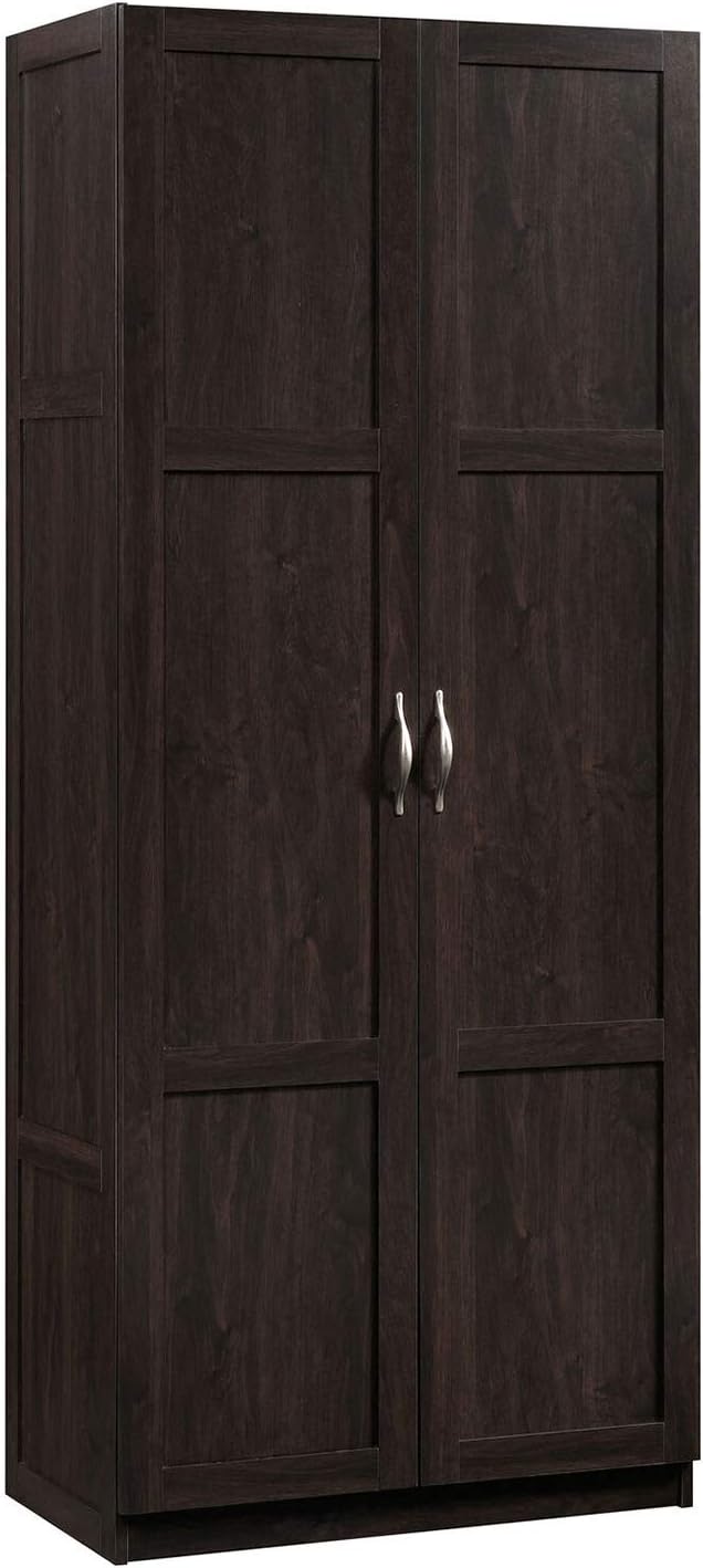 Dark Brown Tall 2 Door Pantry Cabinet Organizer Storage Cupboard Ample Shelves Utility Drawer Towel Shelf Shelving Bedroom Kitchen Home Office