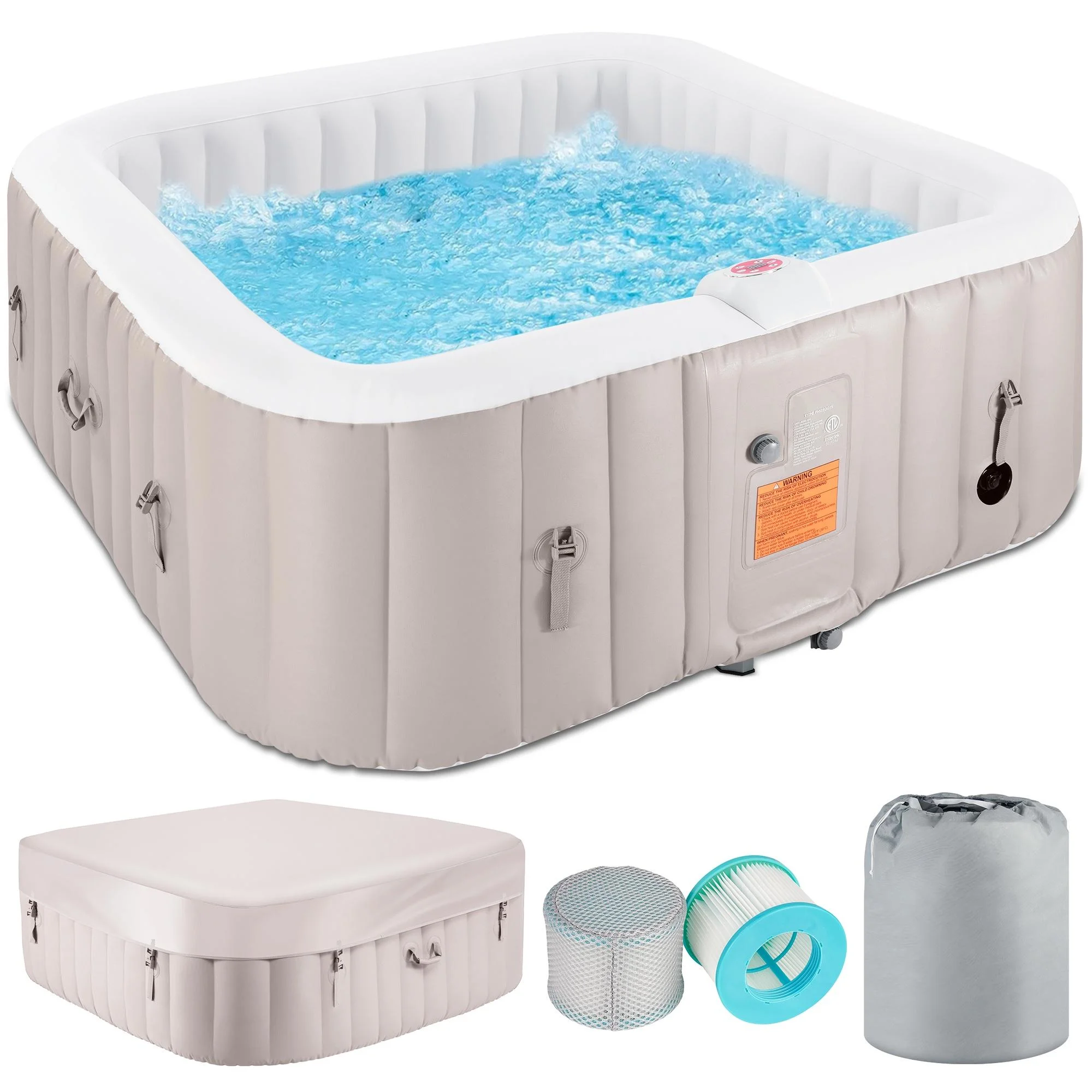 73 Inch 4-6 Person Inflatable Hot Tub Spa with Control Panel, Outdoor Portable Hottub with 130 Jets, Insulated Tub Cover and Floor Protector, Gray