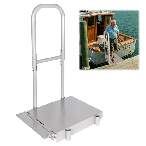 Folding Boat Boarding Platform with Handrail – Anti-Rust Dock Steps for Lake, 500lbs Capacity, Non-Slip Surface