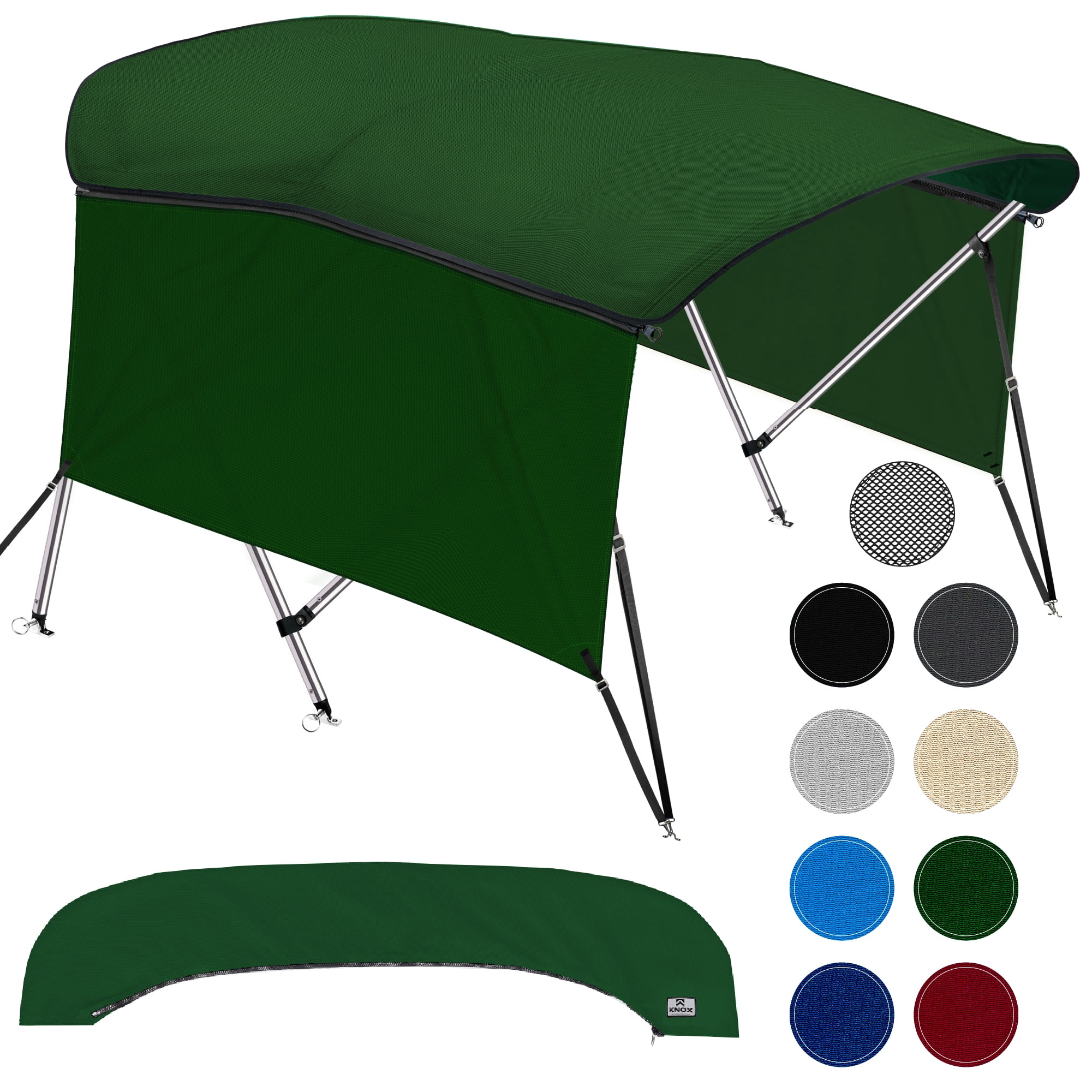 KNOX Universal 3-Bow Bimini Tops for Boats Cover Side Walls, Support Poles, Fade-Proof 900D Marine Canvas, Storage Boot, Sun Shade Canopy For Pontoon