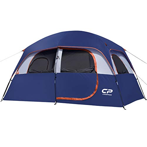 CAMPROS Tent-6/8-Person-Camping-Tents, Waterproof Windproof Family Tent with Top Rainfly, 4 Large Mesh Windows, Double Layer, Easy Set Up