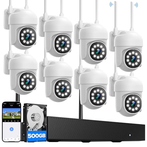 CAMCAMP Wireless Security Camera System, Expandable 16CH 4K NVR, 8PC PTZ WiFi Cameras for Home Security with Auto Human Tracking, 2 Way Audio
