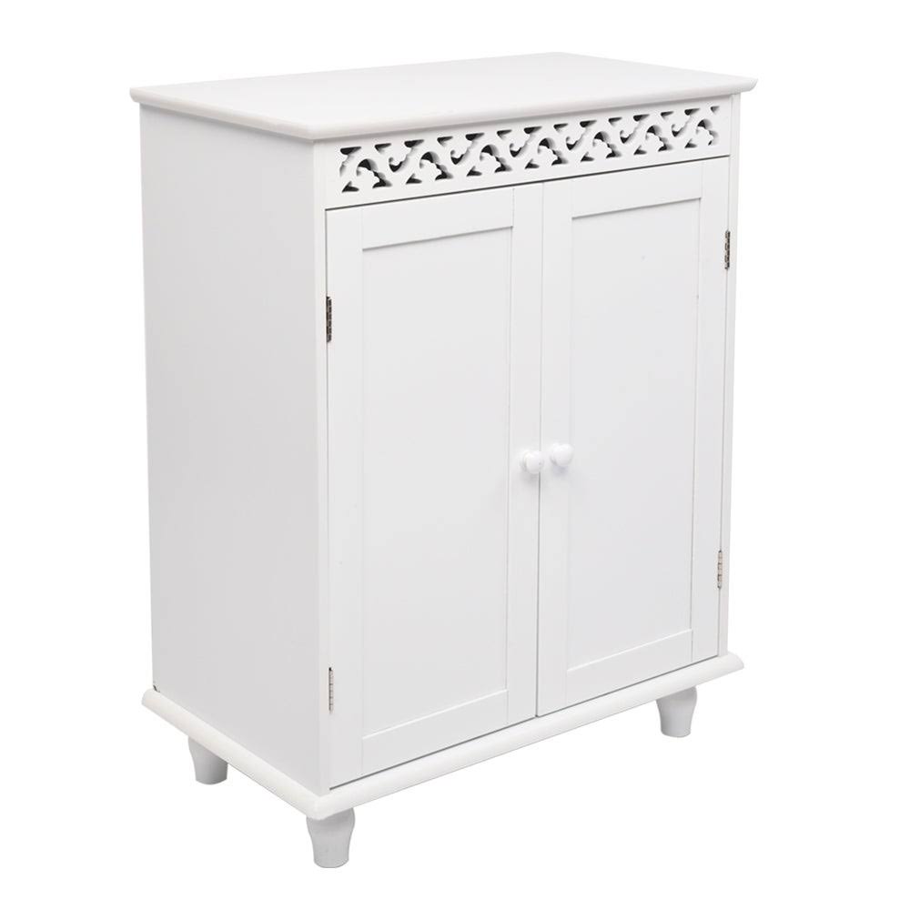 White Carved Double Door Bathroom Storage Cabinet - 23.63x22 x 13.59x22 x 30.32x22 - Glossy