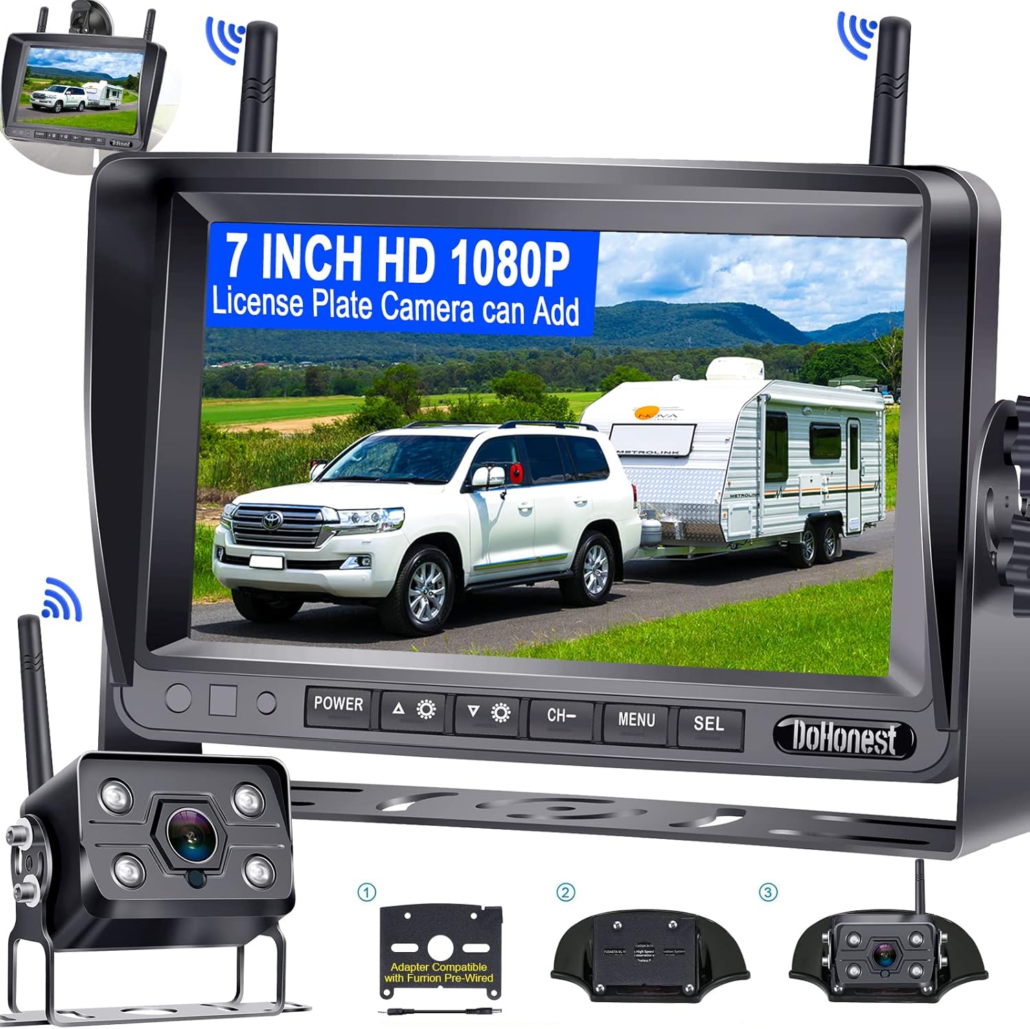 Wireless Backup Camera HD 1080P with 7 Inch DVR Monitor for RV Trailer Truck Camper